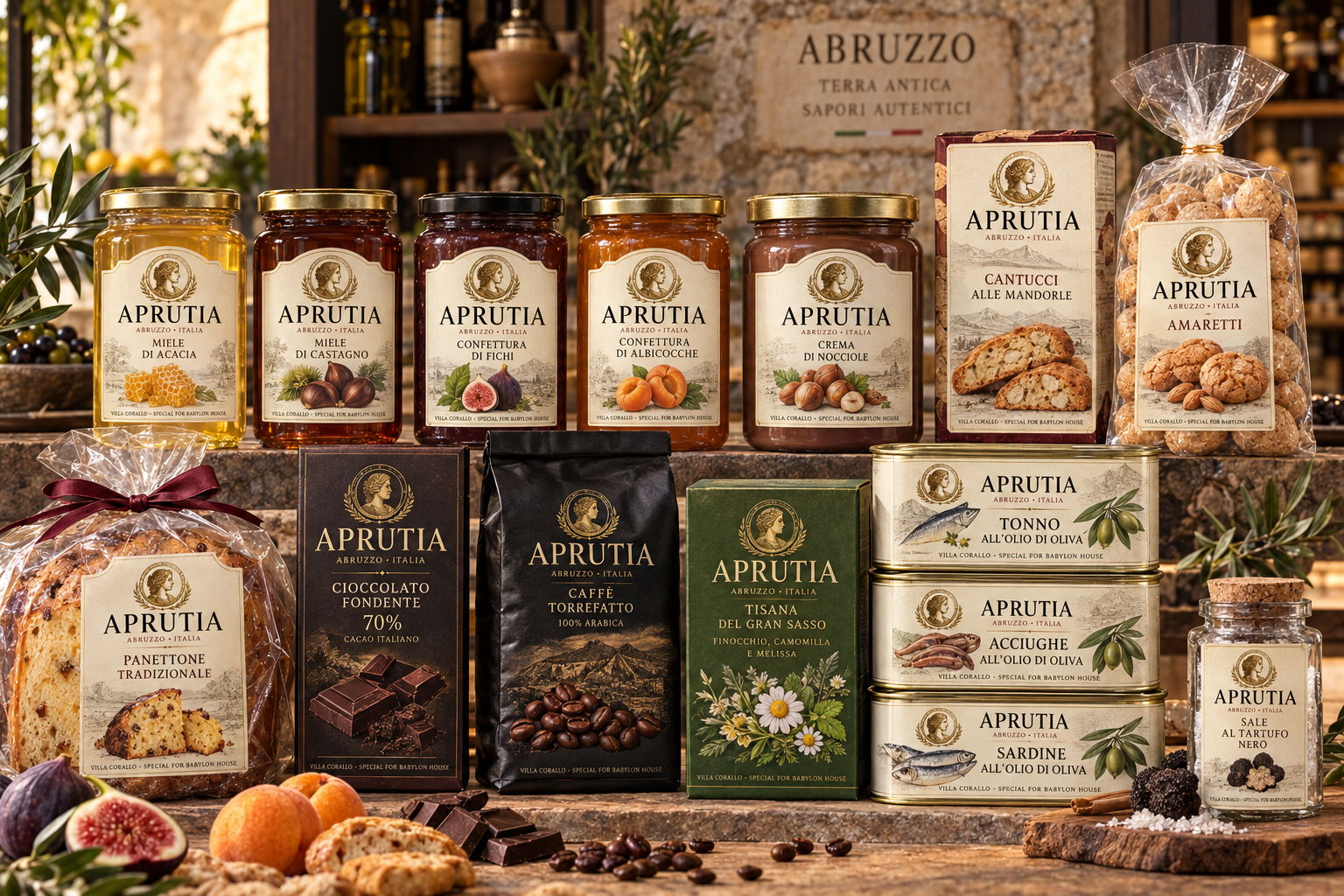 APRUTIA honey, preserves, sweets, coffee and seafood delicacies