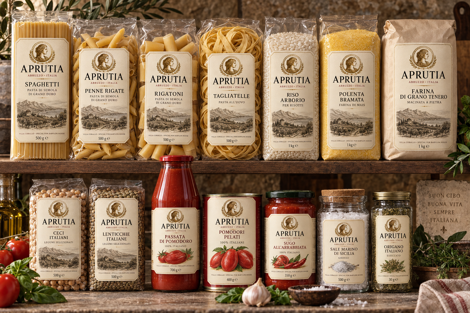 APRUTIA pasta, rice, flour, legumes, sauces and seasonings